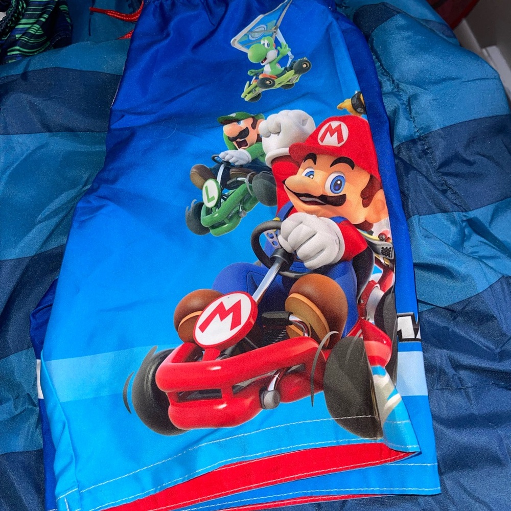 Blue Mario Kart Swim Trunks kids medium